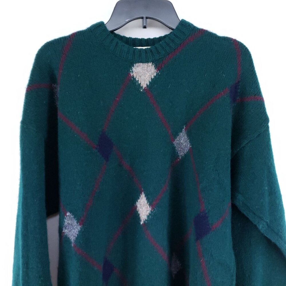 The Moors Shetland Wool Sweater Men's Sz Large Green Argyll - Picture 2 of 7